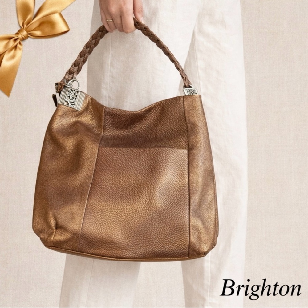Brighton Bronze Pebbled Leather Hobo Shoulder Bag